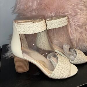 Vince Camuto Jedina Womens 6M White Woven Block Heel Ankle Strap Zipper‎ Sandals